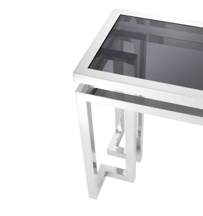 PALMER CONSOLE TABLE in Polished Stainless Steel and Smoke Glass by Eichholtz image 2