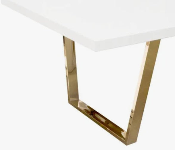 MILAN DINING TABLE W/ White Lacquer Top And Gold Polished Metal Base image 3