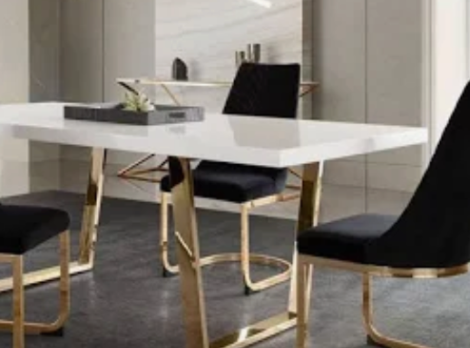 MILAN DINING TABLE W/ White Lacquer Top And Gold Polished Metal Base image 8