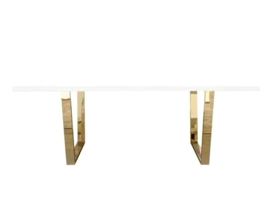 MILAN DINING TABLE W/ White Lacquer Top And Gold Polished Metal Base image 0