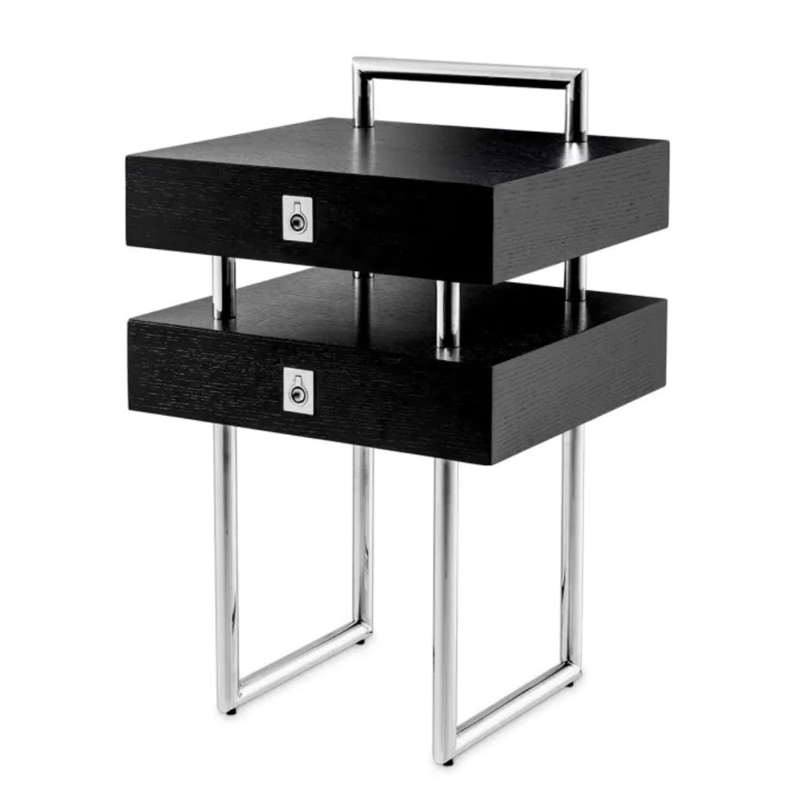 BEDINI NIGHTSTAND Polished stainless steel | black oak veneer (Pair of 2)