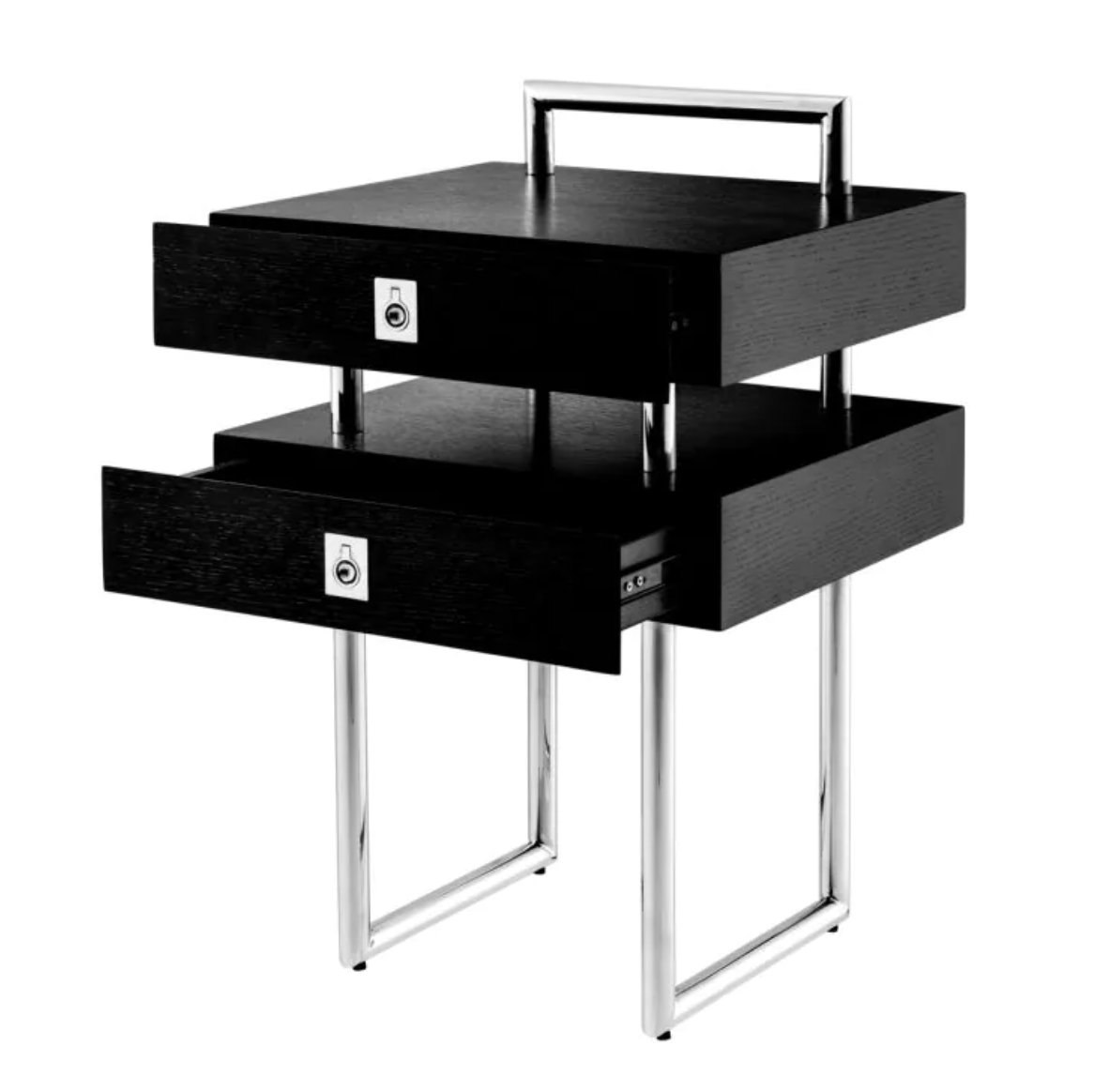 BEDINI NIGHTSTAND Polished stainless steel | black oak veneer (Pair of 2)