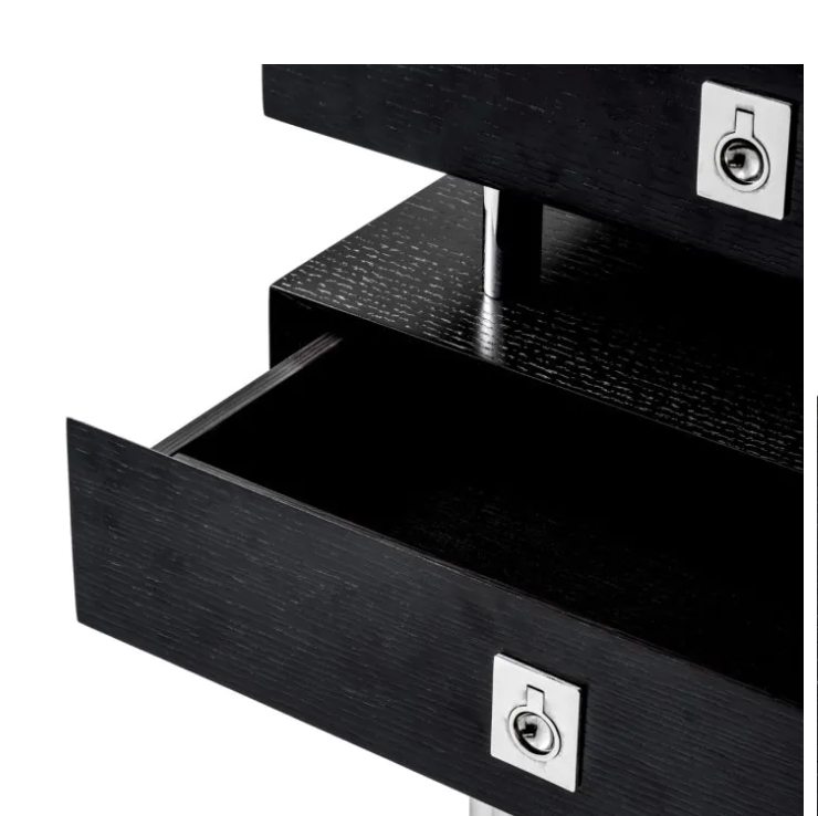 BEDINI NIGHTSTAND Polished stainless steel | black oak veneer (Pair of 2)