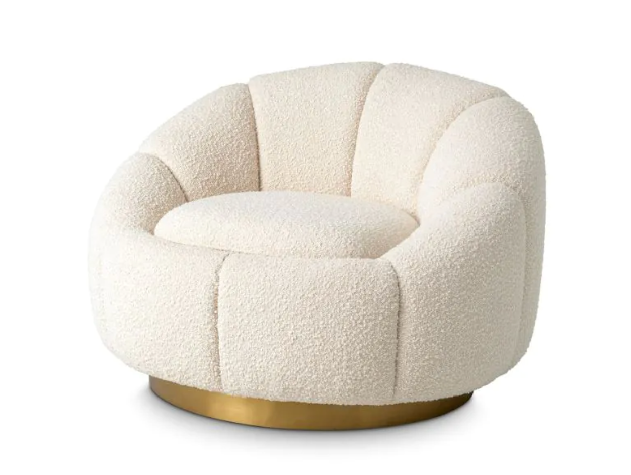INGER SWIVEL CHAIR in Bouclé cream | brushed brass finish swivel base image 0