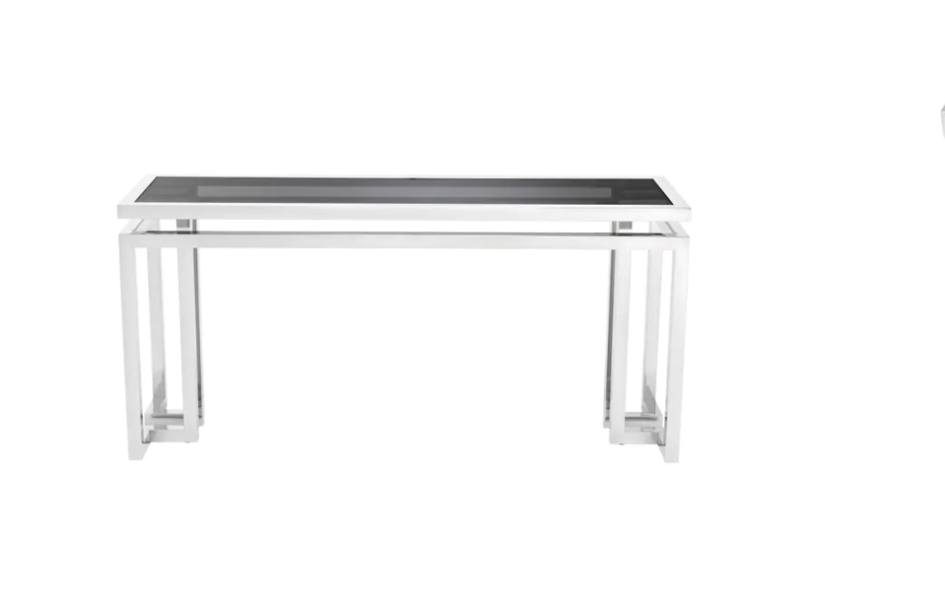 PALMER CONSOLE TABLE in Polished Stainless Steel and Smoke Glass by Eichholtz image 3