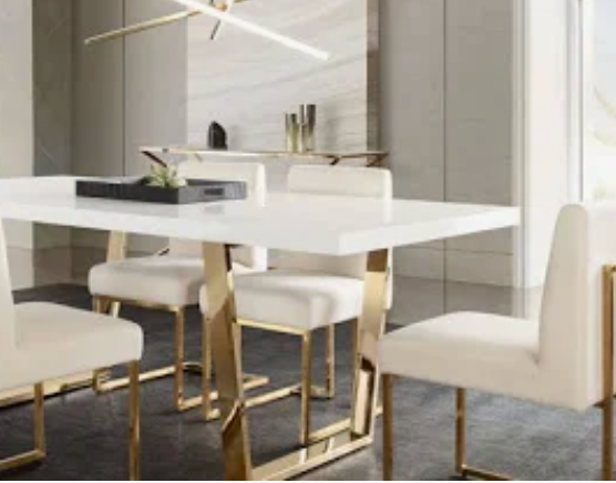 MILAN DINING TABLE W/ White Lacquer Top And Gold Polished Metal Base image 7