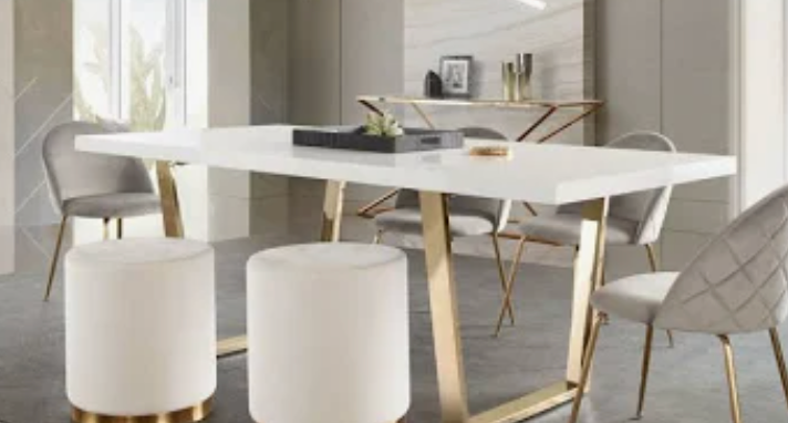 MILAN DINING TABLE W/ White Lacquer Top And Gold Polished Metal Base image 6