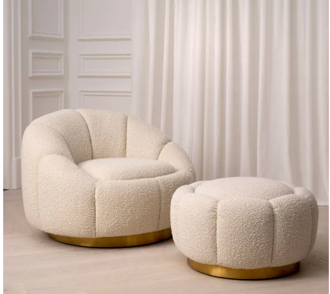 INGER SWIVEL CHAIR in Bouclé cream | brushed brass finish swivel base image 1