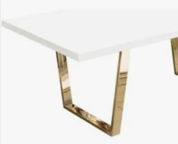 MILAN DINING TABLE W/ White Lacquer Top And Gold Polished Metal Base image 2