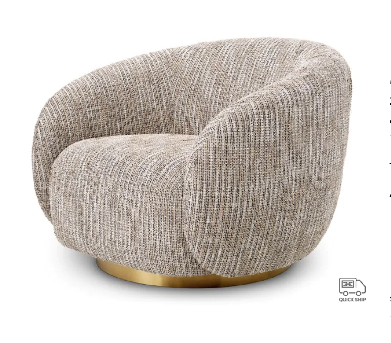 BRICE SWIVEL CHAIR in Mademoiselle beige | brushed brass finish swivel base image 0