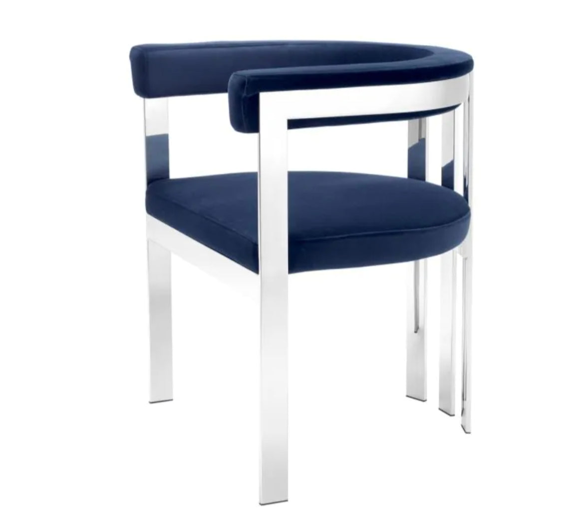 CLUBHOUSE DINING CHAIR in Brushed brass finish | savona midnight blue velvet image 0