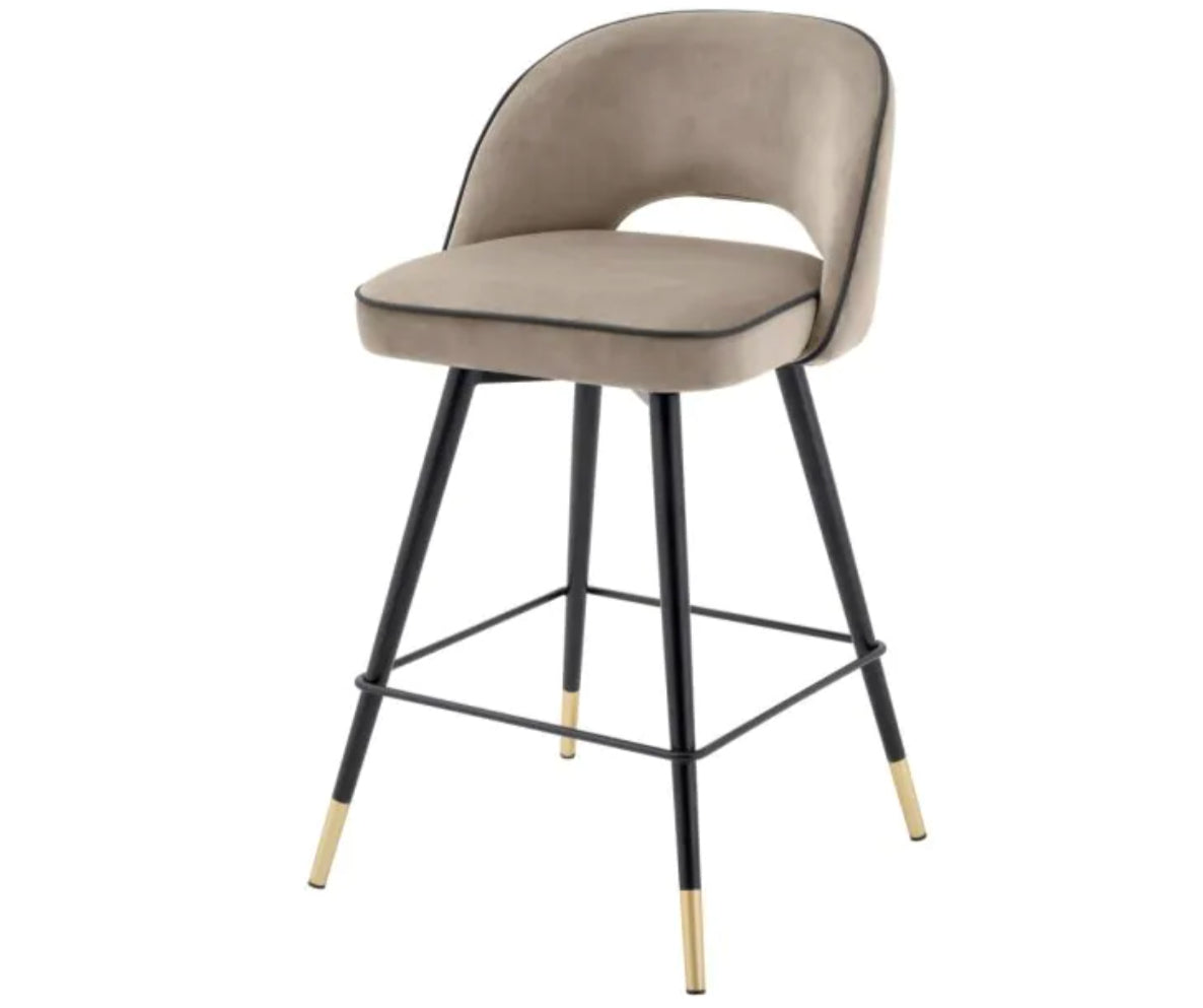 CLIFF COUNTER STOOL Savona greige velvet | black faux leather piping image 2