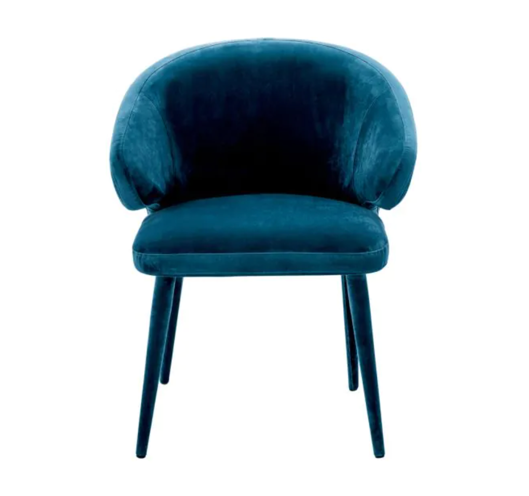 CARDINALE DINING CHAIR in Roche teal blue velvet | upholstered legs image 1