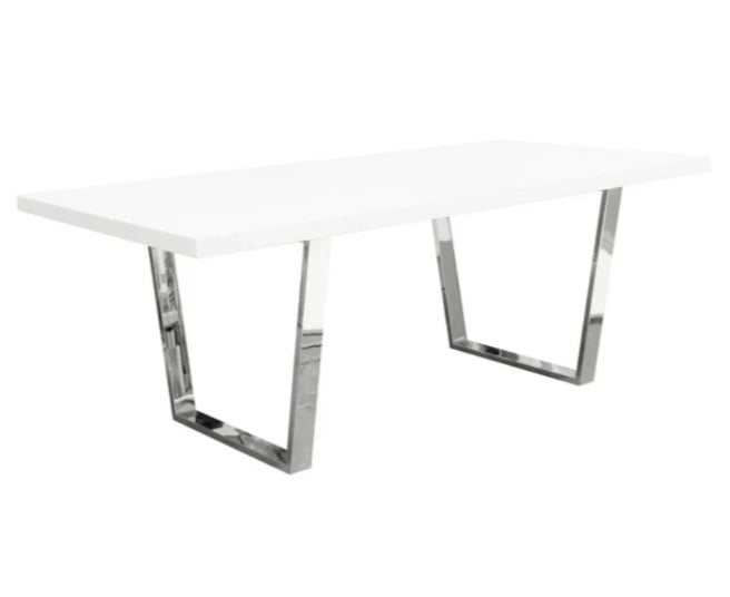 MILAN DINING TABLE W/ White Lacquer Top And Polished Silver Metal image 1