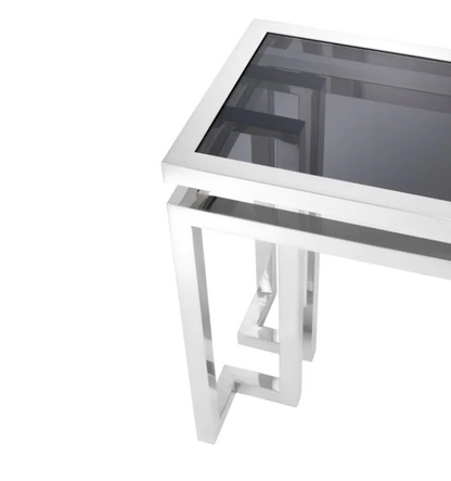 PALMER CONSOLE TABLE in Polished Stainless Steel and Smoke Glass by Eichholtz image 2