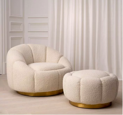 INGER OTTOMAN in Bouclé cream | brushed brass finish swivel base image 4