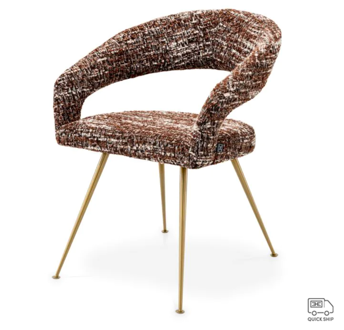 BRAVO DINING CHAIR Bouclé sonata red | brushed brass finish legs image 1