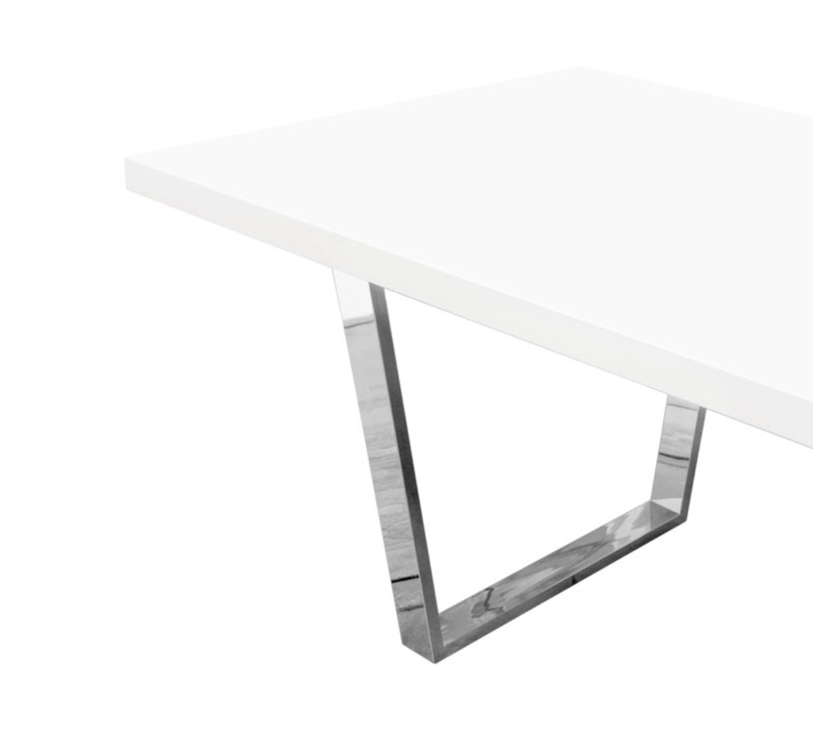 MILAN DINING TABLE W/ White Lacquer Top And Polished Silver Metal image 3