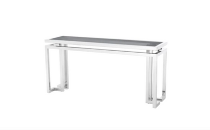PALMER CONSOLE TABLE in Polished Stainless Steel and Smoke Glass by Eichholtz image 0