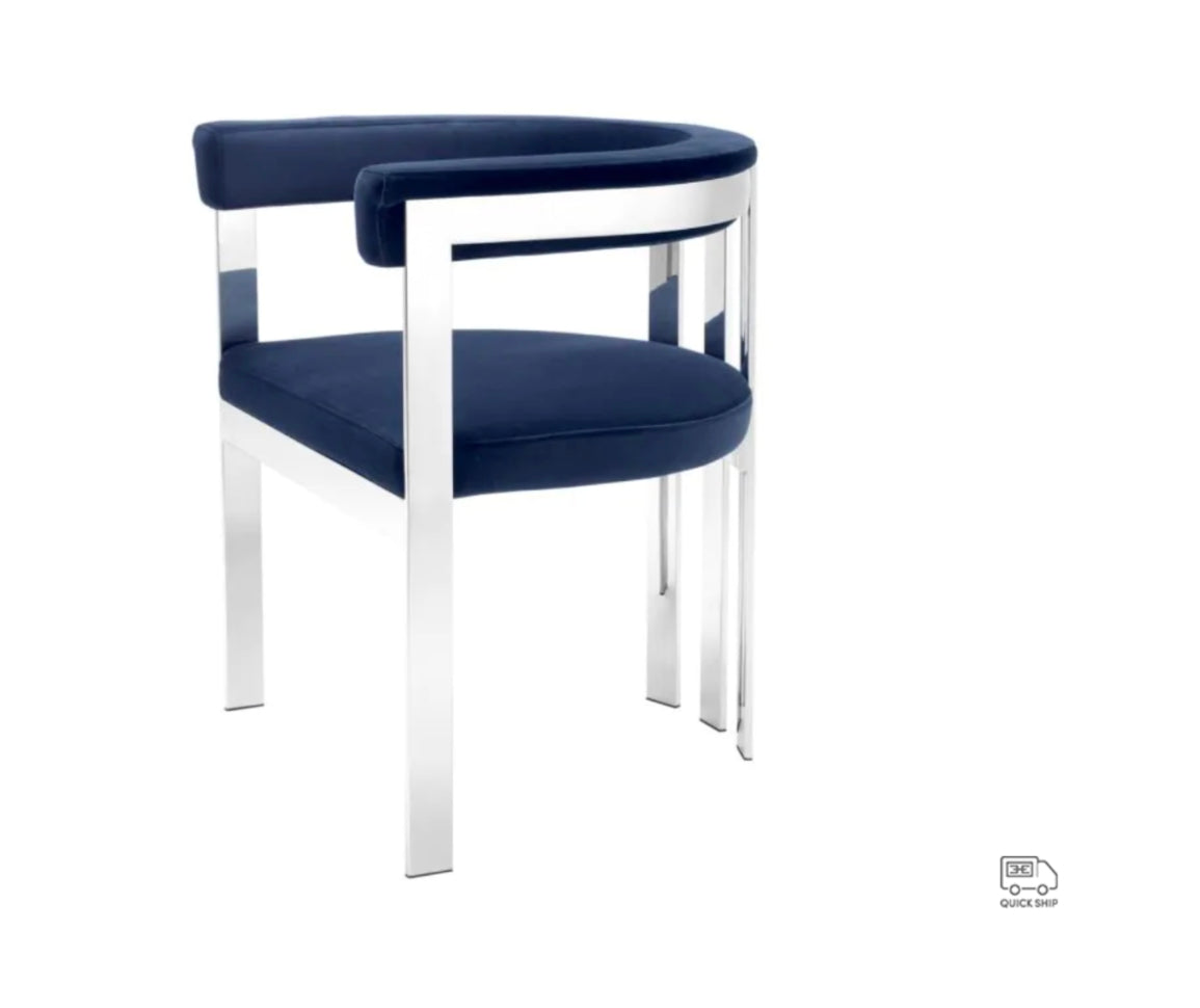 CLUBHOUSE DINING CHAIR in Brushed brass finish | savona midnight blue velvet image 3