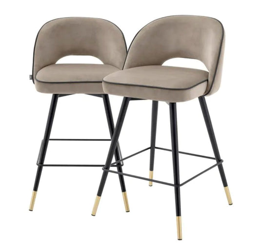 CLIFF COUNTER STOOL Savona greige velvet | black faux leather piping image 0