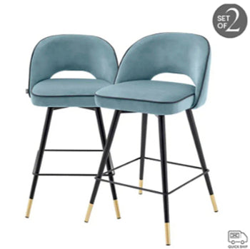 CLIFF COUNTER STOOL Savona blue velvet | black faux leather piping image 0