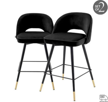 CLIFF COUNTER STOOL Savona Roche black velvet | black faux leather piping image 0