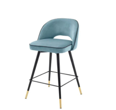 CLIFF COUNTER STOOL Savona blue velvet | black faux leather piping image 2