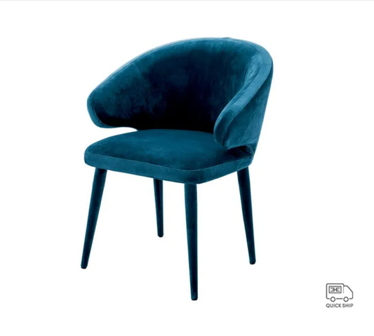 CARDINALE DINING CHAIR in Roche teal blue velvet | upholstered legs image 0