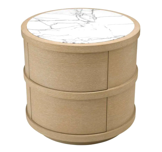 Cabana Round Whitewashed Oak Nightstand image 0