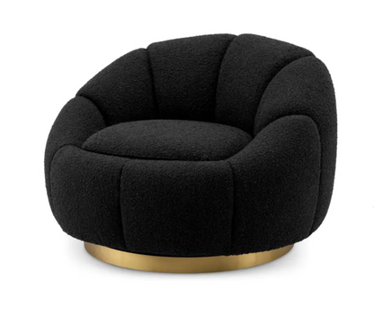 INGER SWIVEL CHAIR in Bouclé black | brushed brass finish swivel base image 0