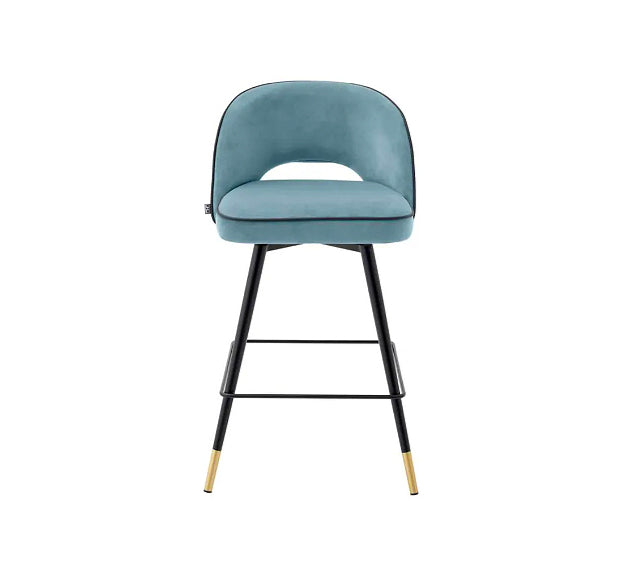 CLIFF COUNTER STOOL Savona blue velvet | black faux leather piping image 3