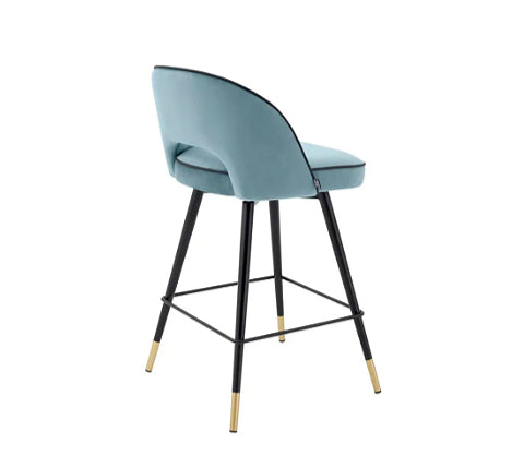 CLIFF COUNTER STOOL Savona blue velvet | black faux leather piping image 1