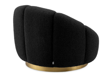 INGER SWIVEL CHAIR in Bouclé black | brushed brass finish swivel base image 5