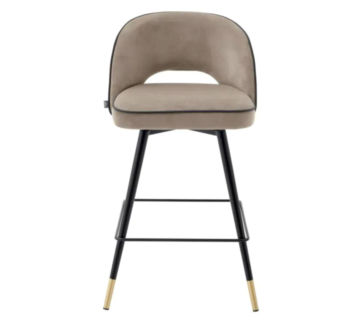 CLIFF COUNTER STOOL Savona greige velvet | black faux leather piping image 1