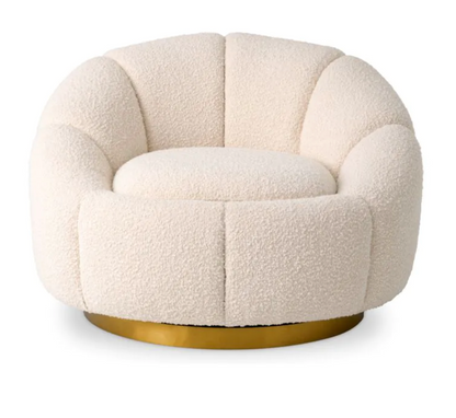 INGER SWIVEL CHAIR in Bouclé cream | brushed brass finish swivel base image 4