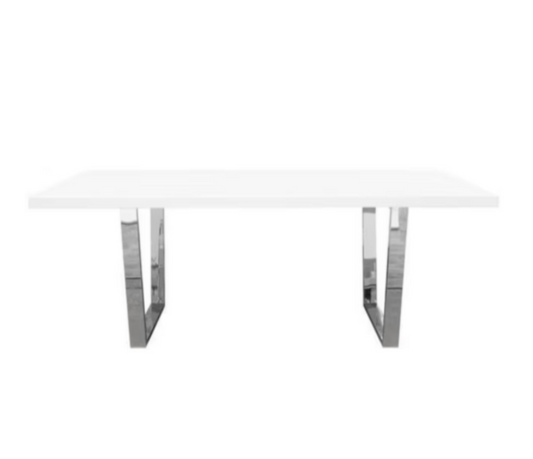 MILAN DINING TABLE W/ White Lacquer Top And Polished Silver Metal image 0